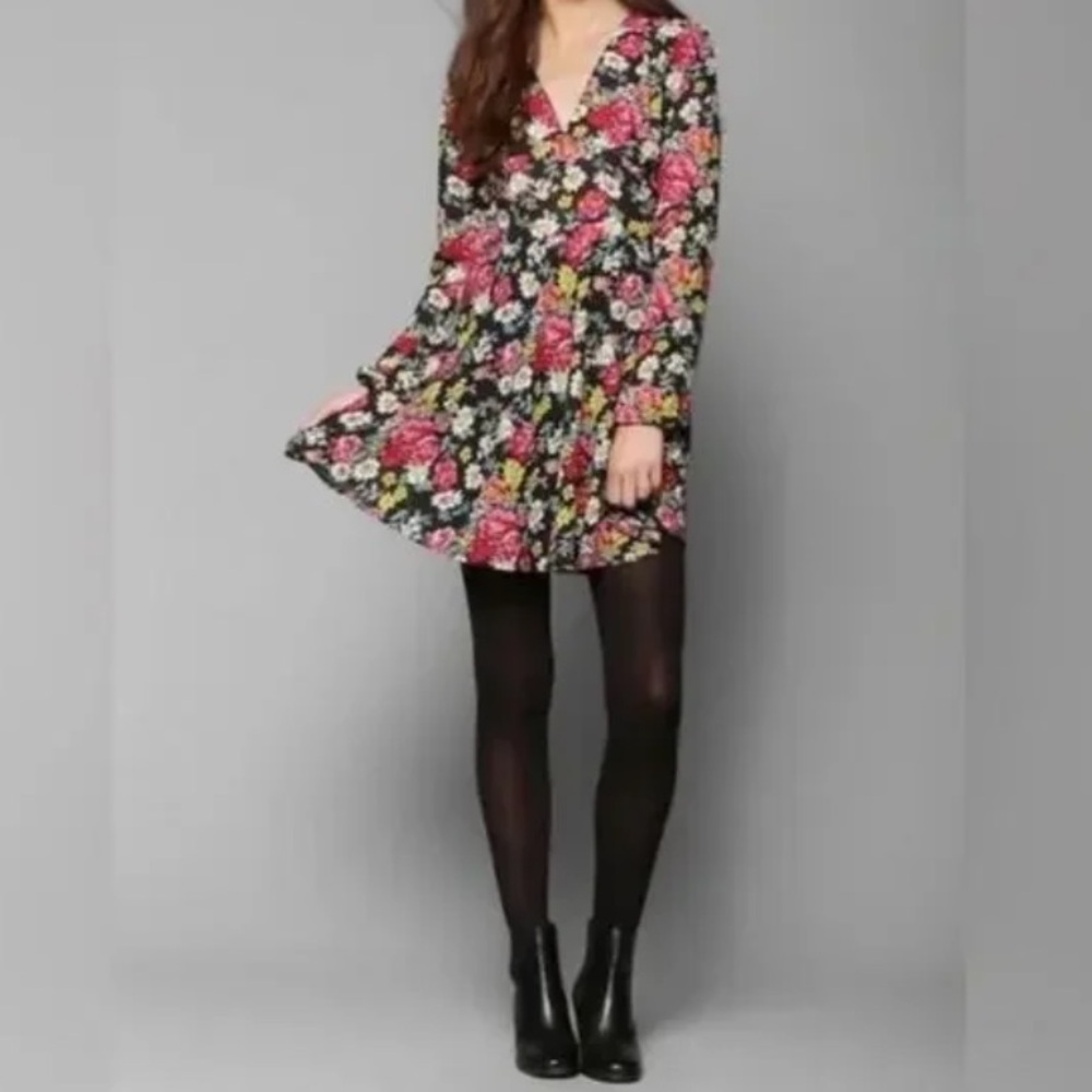 Urban Outfitters Yaya De Plume XS Floral Cutout Dress - Black, Pink, Yellow